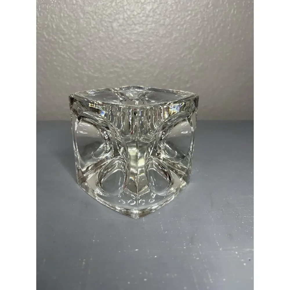 MCM RUDOLF JURNIKL Bohemian Glass Cube Optic Candle Holder Taper Or Votives